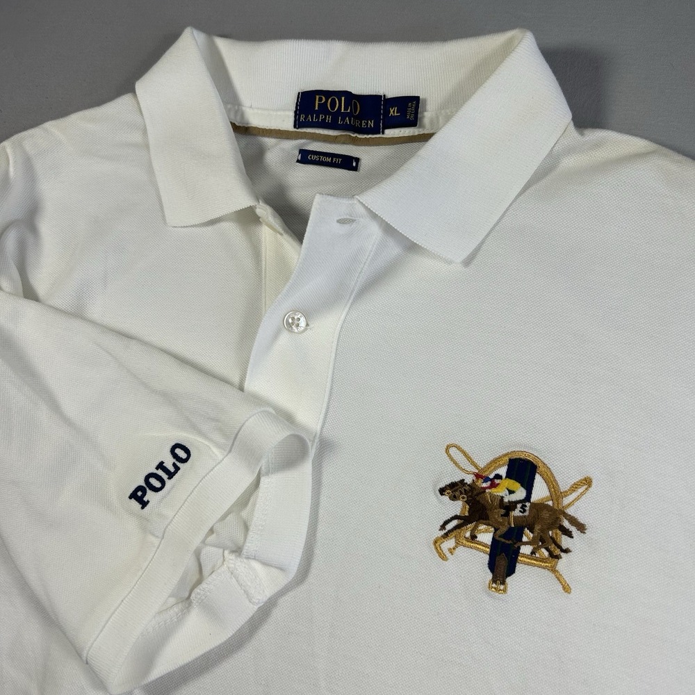 Polo Ralph Lauren Mens XL Polo Shirt White Triple Pony Stampede Equestrian